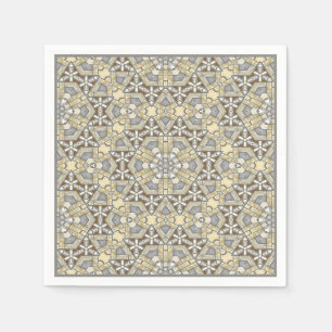 Serviette Jetable Taupe Brown Gris Beige Mosaïque Kaleidoscope Motif