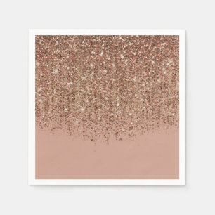 Serviette Jetable Taupe Rose & Bronze Or Paillettes Glam Party