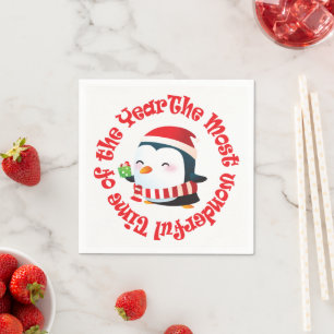 Serviette Jetable Temps le plus merveilleux Penguin de Noël