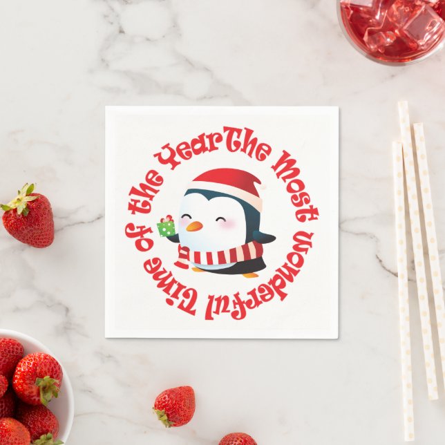 Serviette Jetable Temps le plus merveilleux Penguin de Noël (En situation)