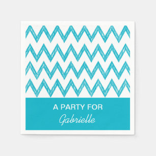 Serviette Jetable Tendance Crayon Turquoise Chevron Zigzags Avec Nom