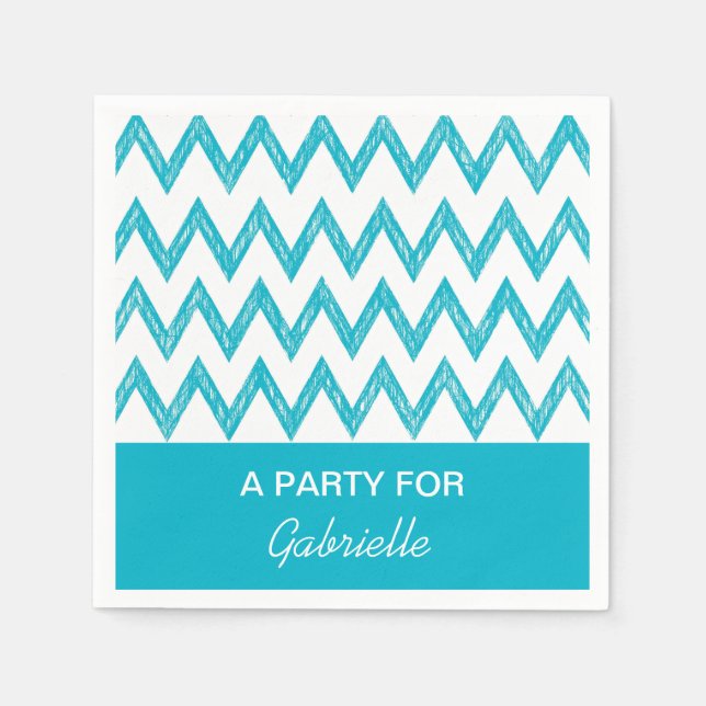 Serviette Jetable Tendance Crayon Turquoise Chevron Zigzags Avec Nom (Devant)