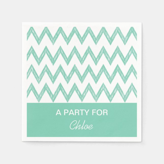 Serviette Jetable Tendance Crayon Vert Chevron Zigzags Avec Nom (Devant)