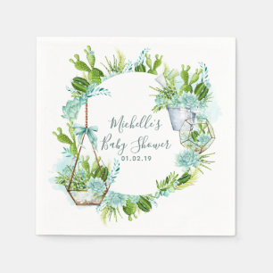 Serviette Jetable Terrarium de verre à l'aquarelle Succulents Baby S