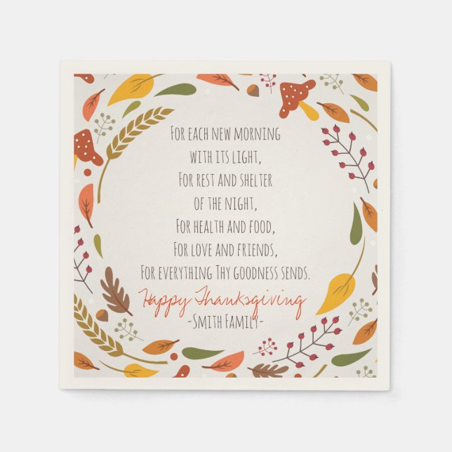 Serviette Jetable Thanksgiving Poem. Bon thanksgiving. Personnalisé. (Devant)
