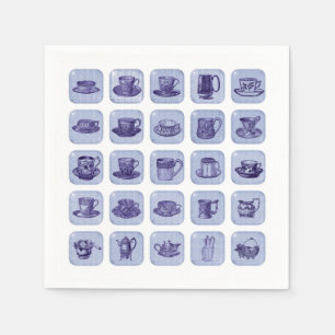 Serviette Jetable Thé bleu vintage démodé de tasses de thé de la
