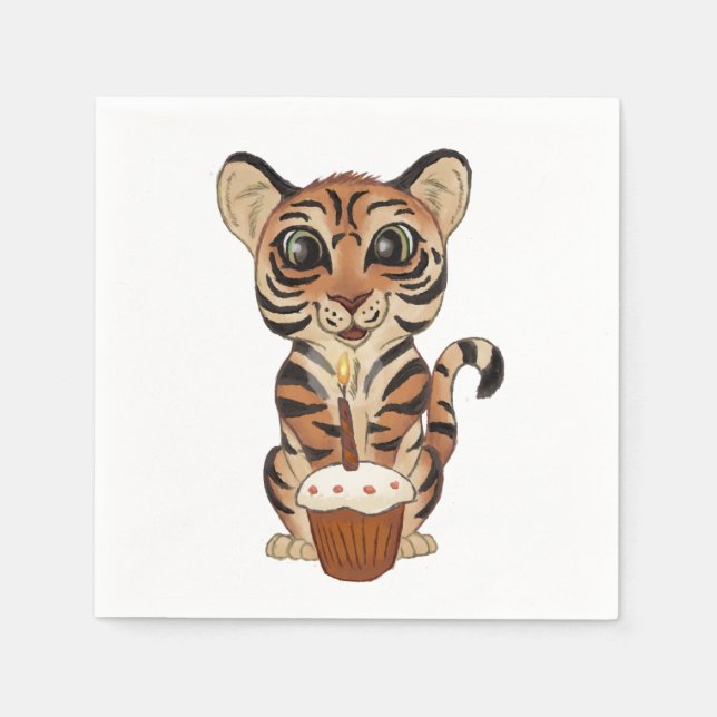 Serviette Jetable Tigre d'anniversaire (Devant)