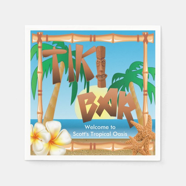 Serviette Jetable Tiki Bar - Une Oasis Tropicale (Devant)