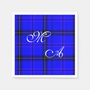 Serviette Jetable Tissu Tartan Bleu Écossais Avec Monogramme
