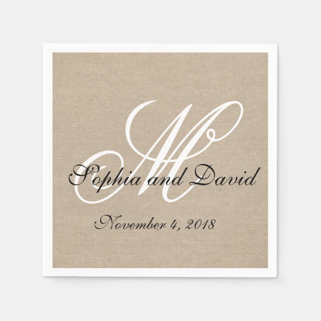 Serviette Jetable Toile Rustique en toile Mariage Monogram Napkins (Devant)