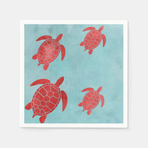 Serviette Jetable Tortue bleue et rouge verte