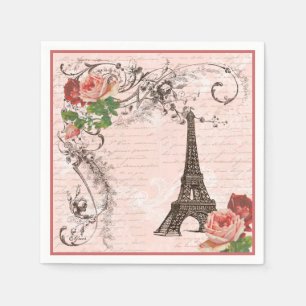 Serviette Jetable Tour Eiffel et roses roses roses Papier serviettes