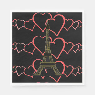 Serviette Jetable Tour Eiffel Paris Amour Mariage Français Cœur Noir