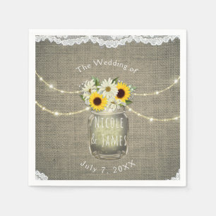 Serviette Jetable Tournesols et marguerites en dentelle de jute Pot 