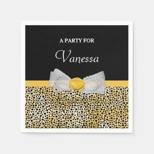 Serviette Jetable Trendy Jaune Cheetah Imprimer Bow fantaisie et nom