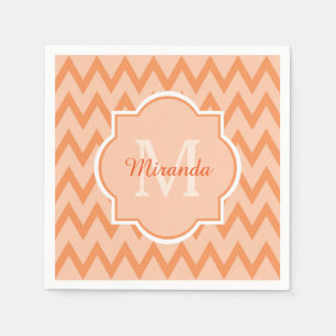 Serviette Jetable Trendy Orange Chevron Zigzag Nom et Monogramme