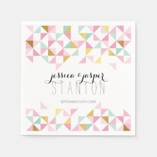 Serviette Jetable triangle mariage DECOR aztec geo motif menthe rose