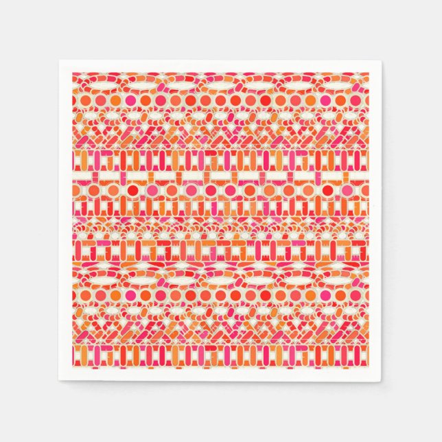 Serviette Jetable Tribal Batik - tons orange et rose (Devant)