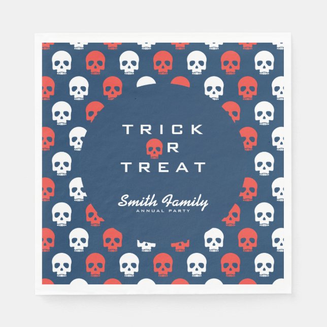Serviette Jetable Trick d'Halloween ou traiter les mignons crânes. (Devant)