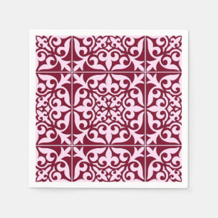 Serviette Jetable Tuile marocaine - bordeaux et rose
