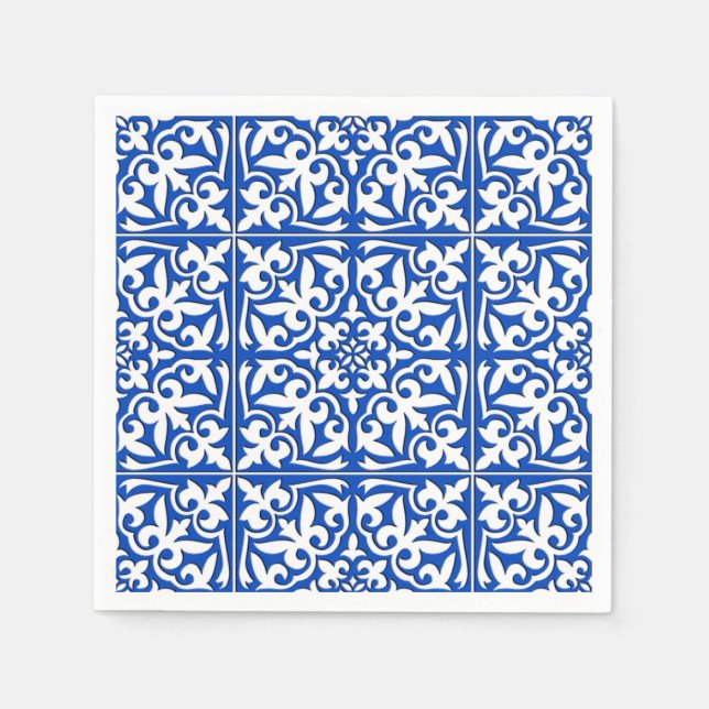 Serviette Jetable Tuiles marocaines - bleu cobalt et blanc (Devant)