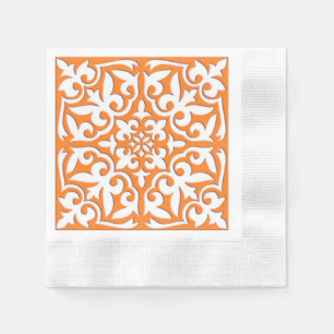 Serviette Jetable Tuiles marocaines - corail orange et blanc