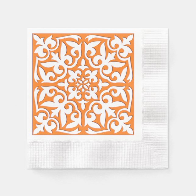 Serviette Jetable Tuiles marocaines - corail orange et blanc (Devant)