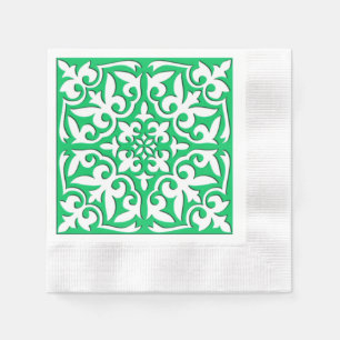 Serviette Jetable Tuiles marocaines - Jade vert et blanc