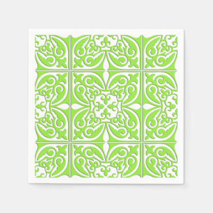 Serviette Jetable Tuiles marocaines - vert citron et blanc