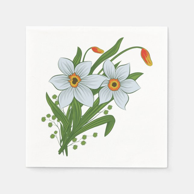 Serviette Jetable Tulipes et jonquilles Fleurs (Devant)