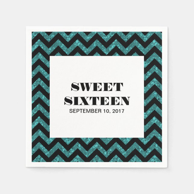 Serviette Jetable Turquoise Chevron Parties scintillant Sweet 16 ser (Devant)