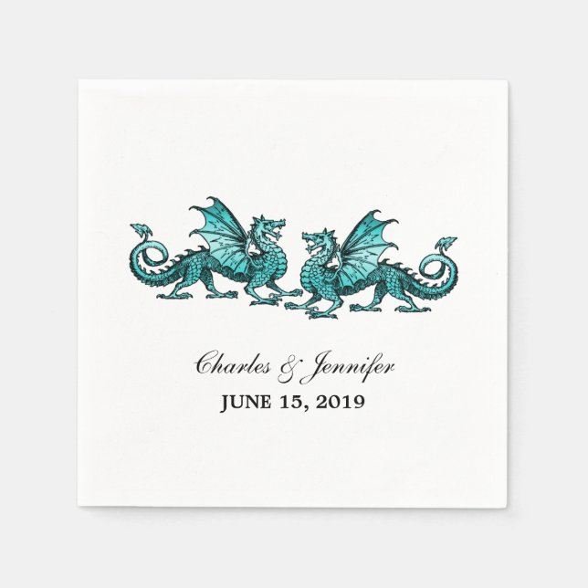 Serviette Jetable Turquoise Élégant Dragons Mariage papier serviette (Devant)