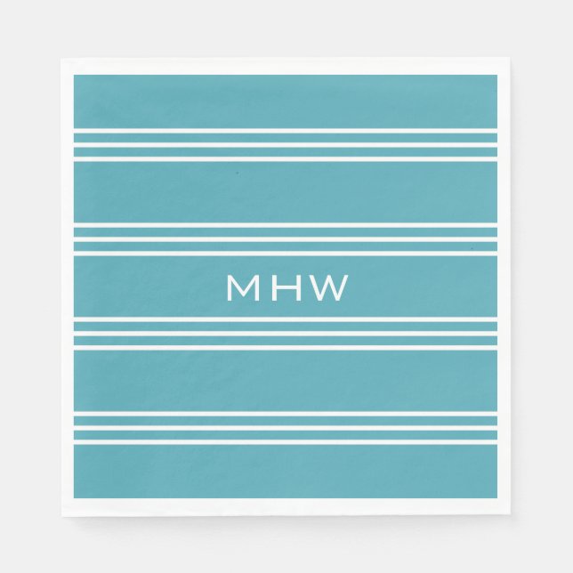 Serviette Jetable Turquoise Grilles personnalisées monogramme servie (Devant)