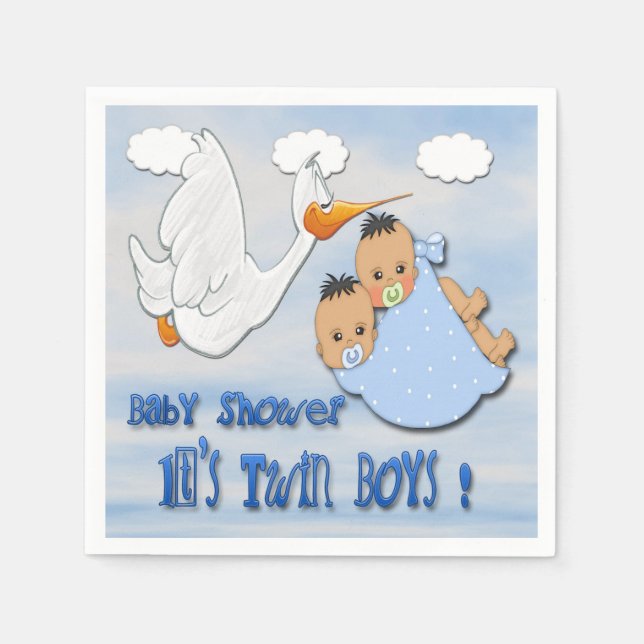 Serviette Jetable Twin Boys - Stork Baby shower Papier serviettes (Devant)