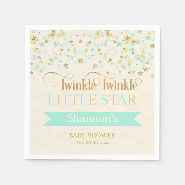 Serviette Jetable Twinkle Little Star Baby shower Mint Green Gold (Devant)