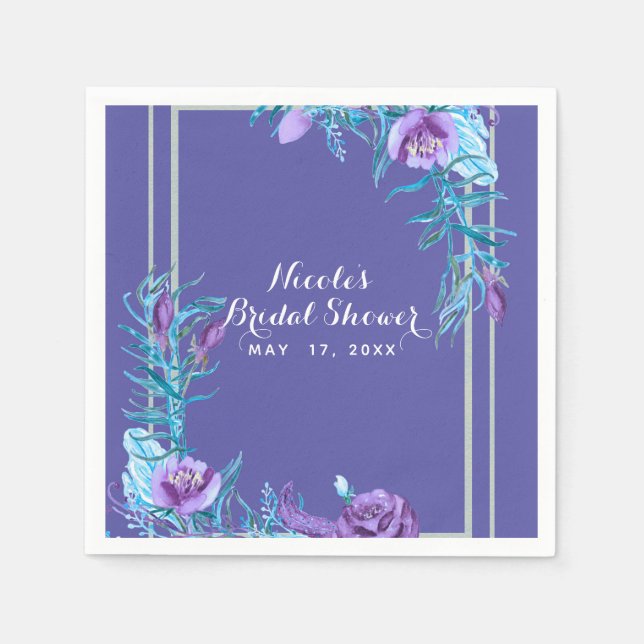 Serviette Jetable Ultra violet violet & Aqua Floral Chic (Devant)