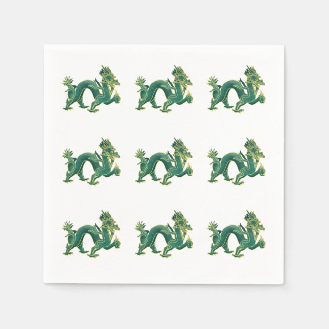 Serviette Jetable Un Dragon Vert avec Triage Or (Devant)