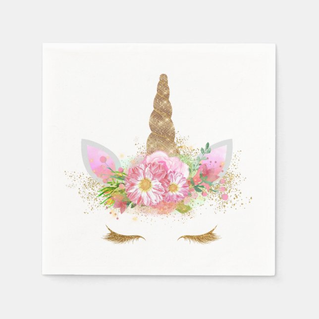 Serviette Jetable Unicorne face rose or Unicorne Papier Unicorne (Devant)