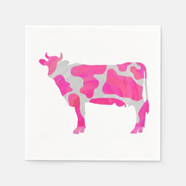 Serviette Jetable Vache rose chaud et blanc Silhouette (Devant)