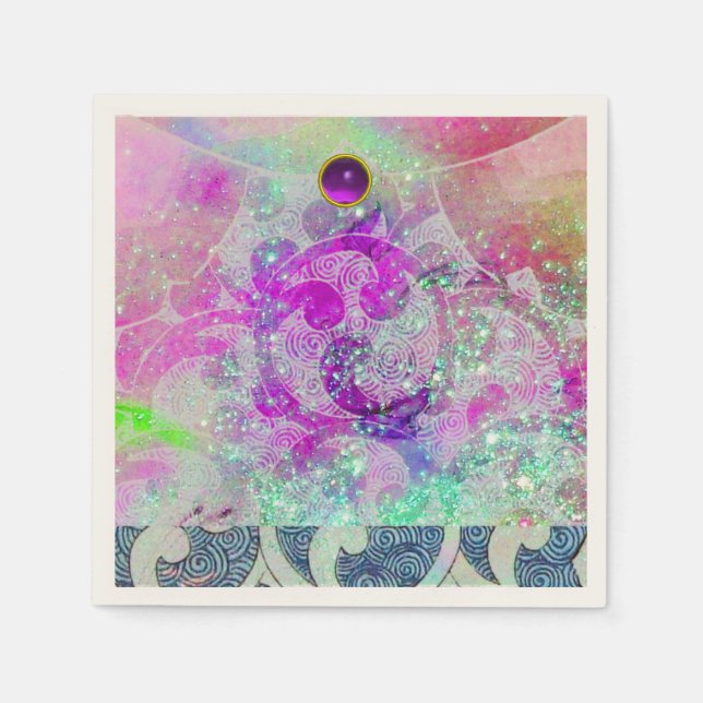SERVIETTE JETABLE VAGUES BLEU TURQUOISES ROPLES ABSTRAITES DANS LES  (Devant)