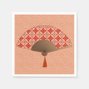 Serviette Jetable Ventilateur Japonais, Shippo Motif, Mandarin Orang