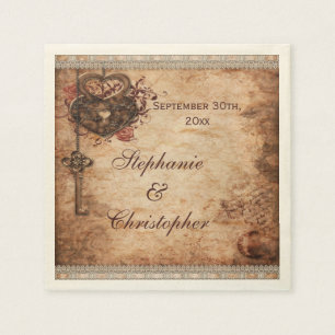 Serviette Jetable Verrouillage des Coeurs vintages et Mariage person