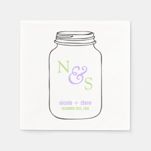 Serviette Jetable Vert et Lavender Mason Jar Mariage monogramme