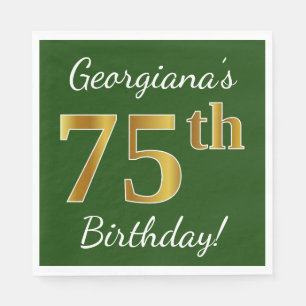 Serviette Jetable Vert, Faux Gold 75e anniversaire + Nom personnalis