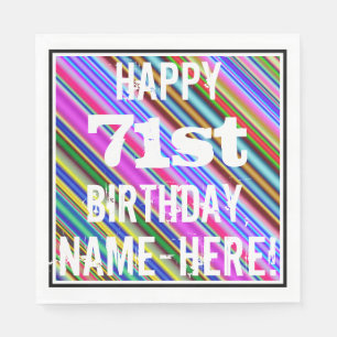 Serviette Jetable Vibrant, coloré 71e anniversaire + Nom personnalis