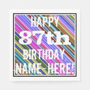 Serviette Jetable Vibrant, coloré 87e anniversaire + Nom personnali