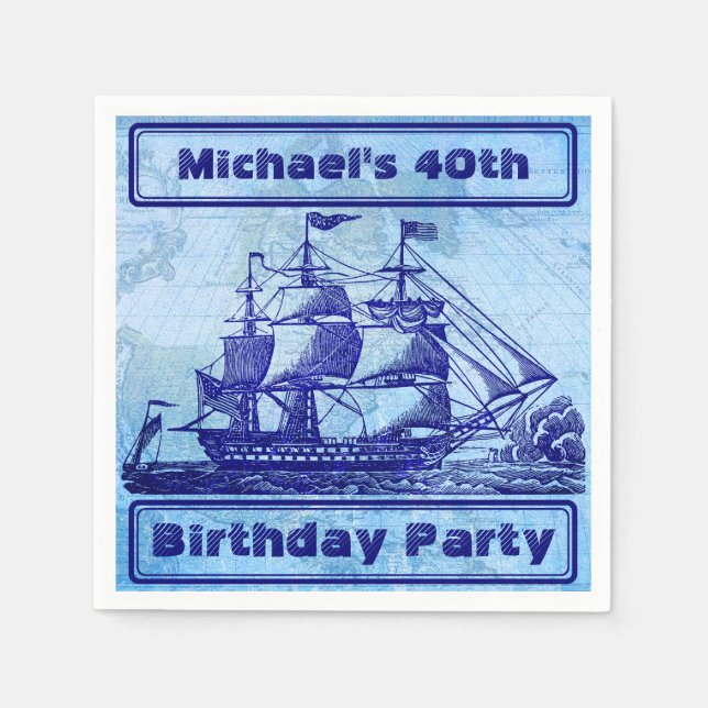 Serviette Jetable Vieux bateau et carte Blue Beach Party (Devant)