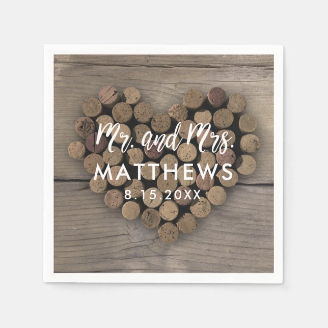 Serviette Jetable Vin Cork Heart Mariage Cocktail  Napkins (Devant)