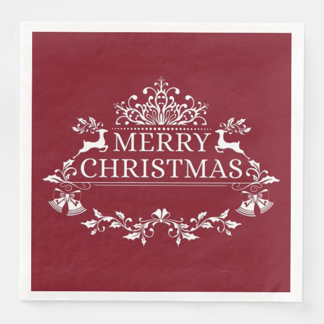 Serviette Jetable Vin et blanc Joyeux Papier de Noël (Devant)