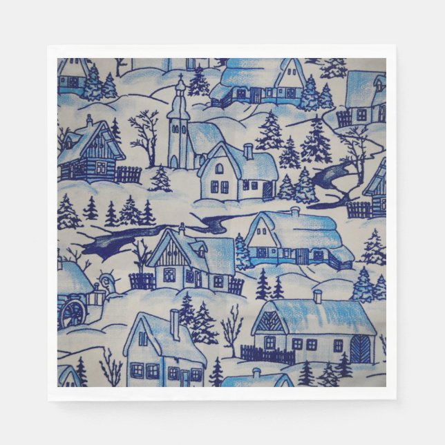 Serviette Jetable Vintage Blue Christmas Village (Devant)